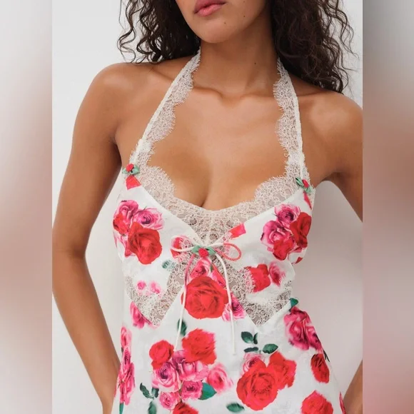 FOR LOVE & LEMONS *NWT* Floral Carol Slip Mini Dress Size XS in Red, White, Pink - Picture 3 of 9